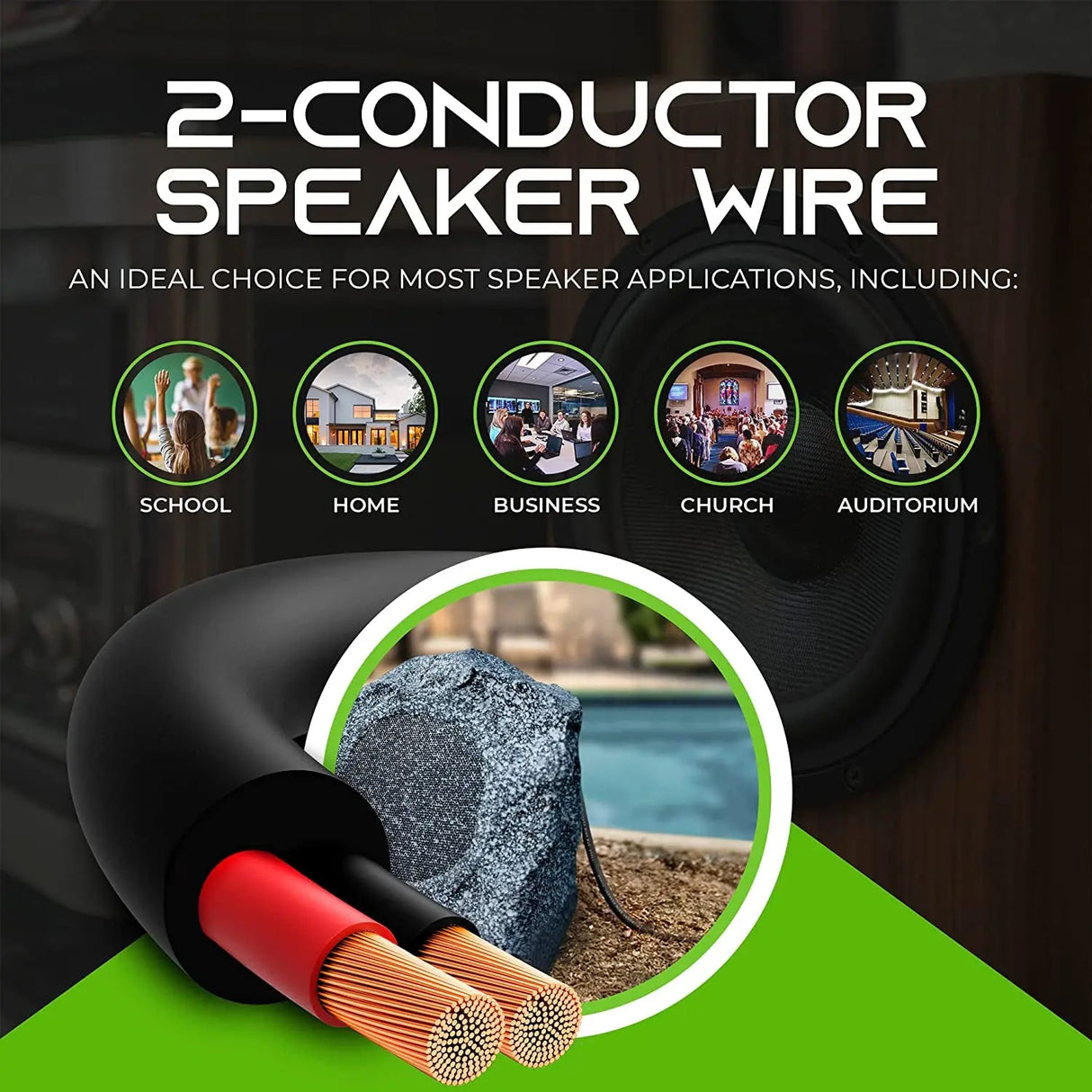 14/2 Speaker Wire (250 Feet) 14AWG Gauge - Outdoor Direct Burial in Ground/In Wall / CL3 CL2 Rated / 2 Conductors - OFC Oxygen-Free Copper, Black 250Ft