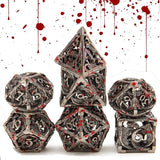 Hollow Metal DND Game Dice Dragon Shape Carved Ancient Bloodstain 7Pcs Set for Dungeons and Dragons RPG MTG Table Games D&D Pathfinder Shadowrun and Math Teaching (With Metal Case)