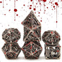 Hollow Metal DND Game Dice Dragon Shape Carved Ancient Bloodstain 7Pcs Set for Dungeons and Dragons RPG MTG Table Games D&D Pathfinder Shadowrun and Math Teaching (With Metal Case)