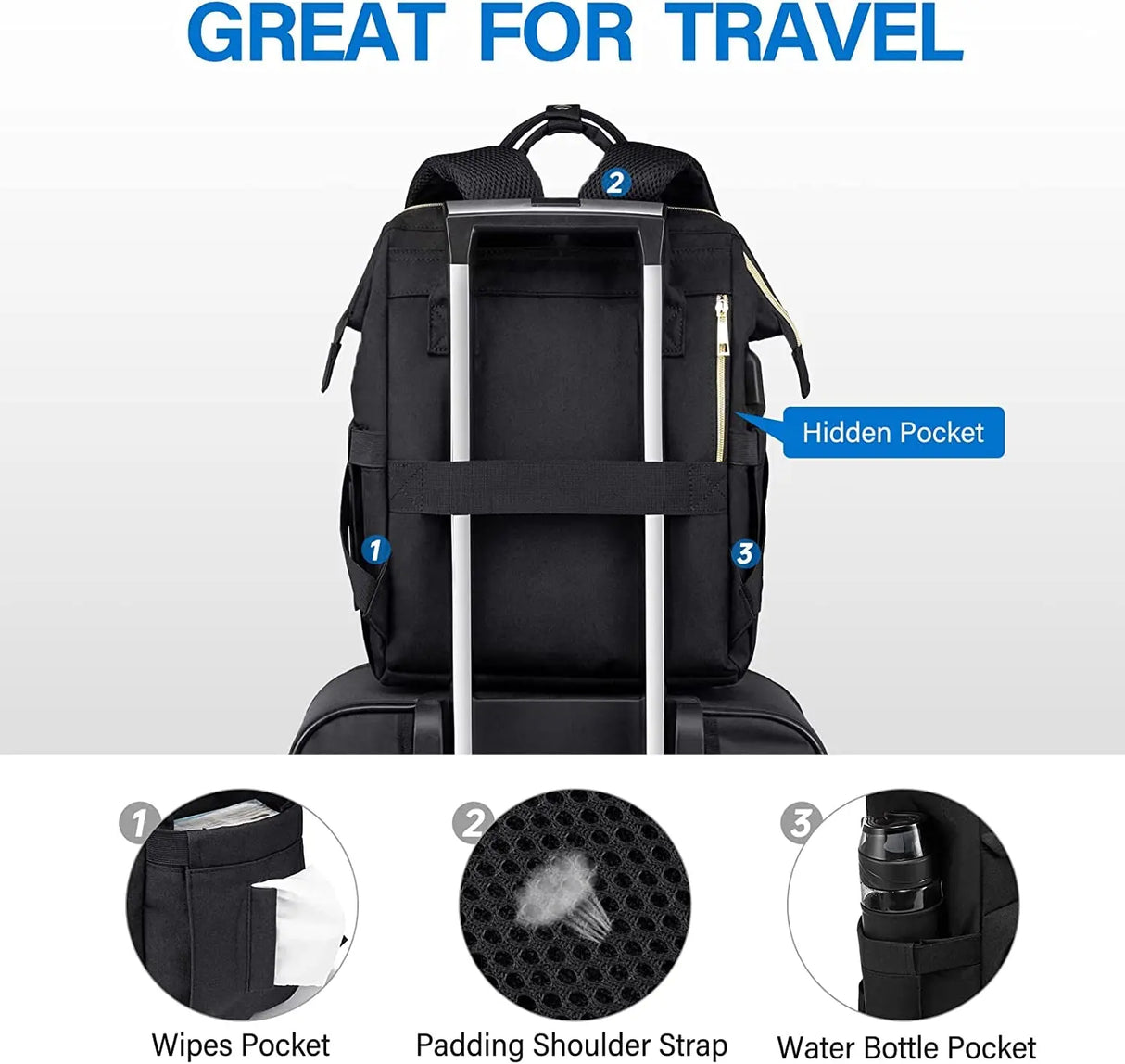 Laptop Backpack Women Teacher Backpack Nurse Bags, 17 Inch Womens Work Backpack Purse Waterproof Anti-Theft Travel Back Pack with USB Charging Port (Black)