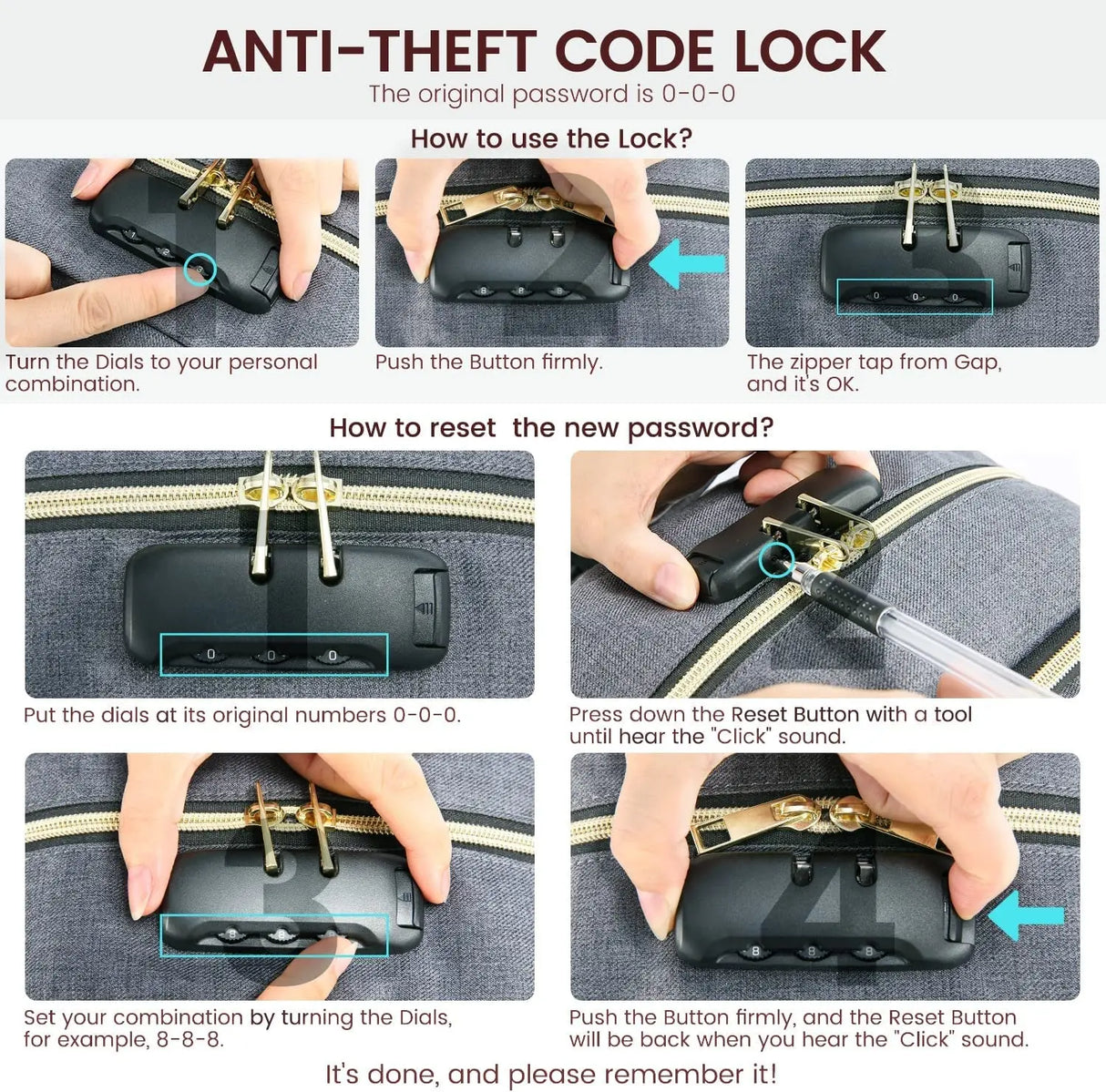 Unisex Anti-Theft 15.6” Laptop Backpack with Lock - for Travel, Business, College, and Outdoor