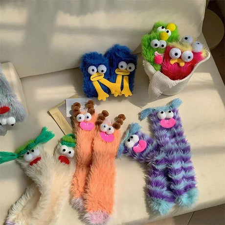 Winter Coral Velvet Socks Funny 3D Cartoon Girls Thickened Warm Socks Home Parent-Child Stockings Floor Sleeping Socks for Kids