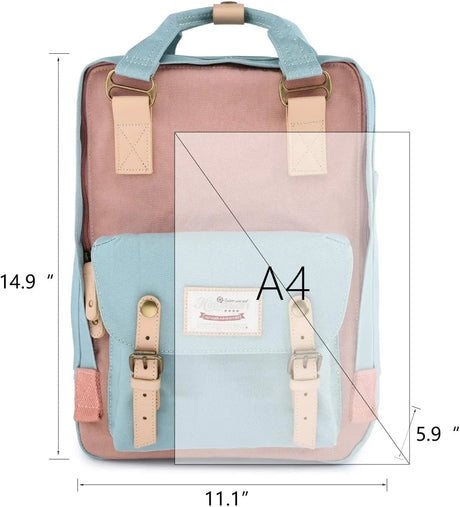 Backpack/Travel Backpack for Women 14.9" College Vintage Waterproof Bag ， Work Backpack for 14Inch Laptop(-Him-01#Pink&Blue)