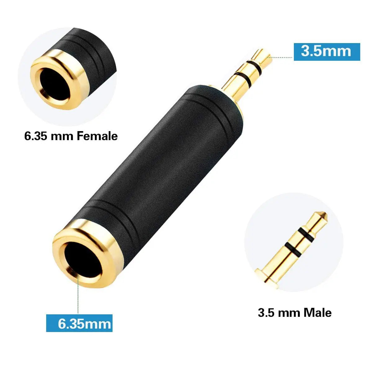 1/4 to 3.5Mm Stereo Adapter, 1/4 Inch Female to 1/8 Inch Male Mini Jack Aux Converter Headphone Adapter - Black, 1PCS