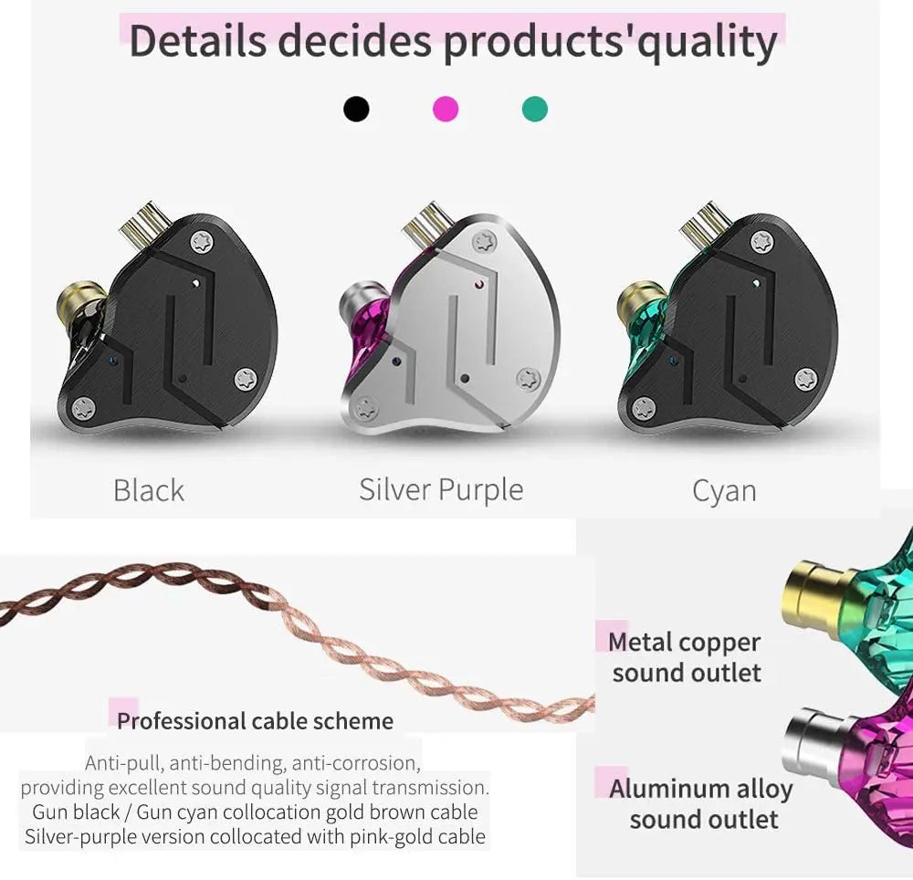KZ ZSN Earphone in Ears Monitor with 1BA and 1DD, KZ High Fidelity in Ear Headphone Earbuds with 0.75Mm 2 Pin Cable, 1 Dynamic and 1 Balanced Armature Driver KZ Headphone (Black, NO Mic)