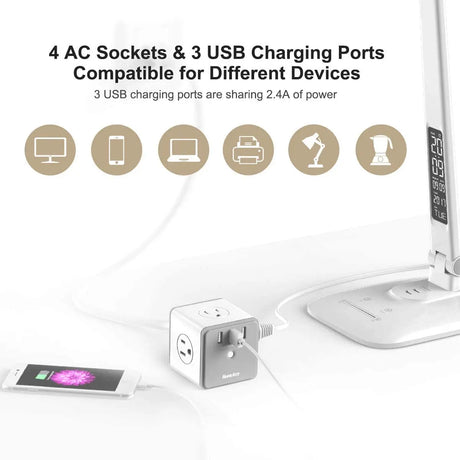 4 Outlets Surge Protector, 3 USB Ports 5V/2.4A, 5-Foot Heavy Duty Extension Cord, SMC407