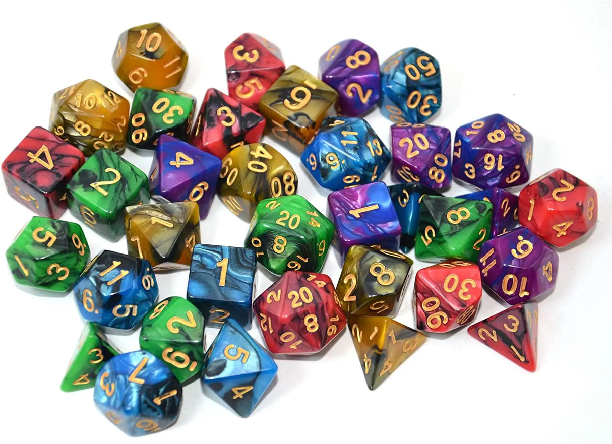 5 X 7-Die Double-Colors Polyhedral Dice Sets with Pouches for D&D DND RPG MTG Dungeon and Dragons Table Board Roll Playing Games D4 D6 D8 D10 D% D12 D20