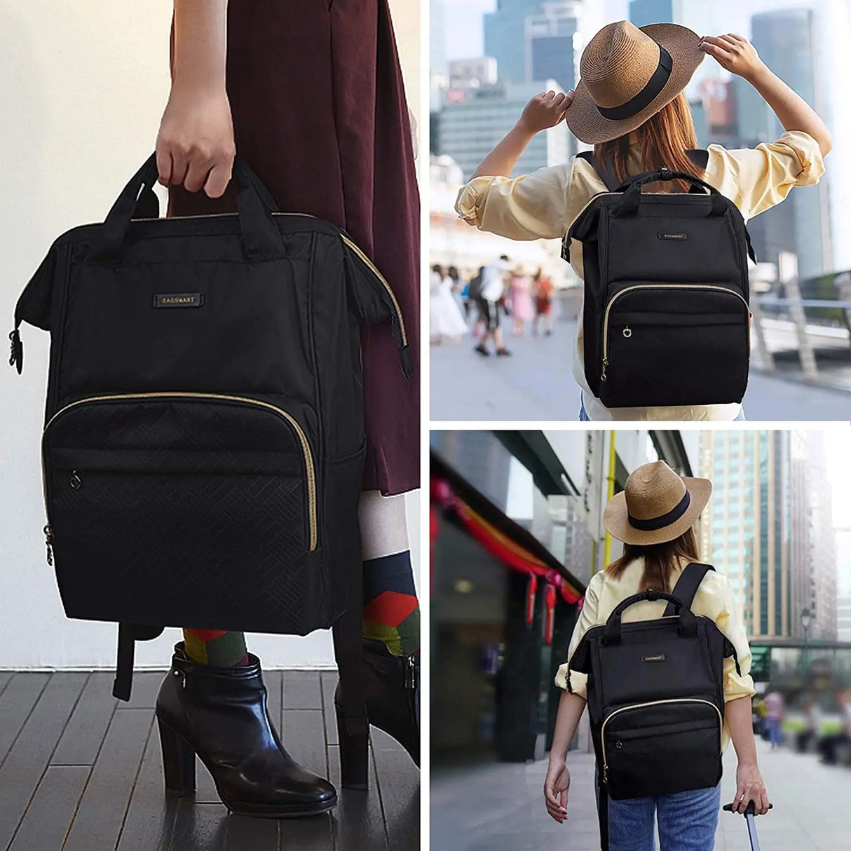 Laptop Backpack Purse for Women, 15.6 Inch Travel Laptop Backpacks, Black Teacher Backpack for College Work Business Trip (Black)