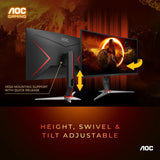 C27G2Z 27" Curved Frameless Ultra-Fast Gaming Monitor, FHD 1080P, 0.5Ms 240Hz, Freesync, HDMI/DP/VGA, Height Adjustable, 3-Year Zero Dead Pixel Guarantee, Black, Xbox PS5 Switch