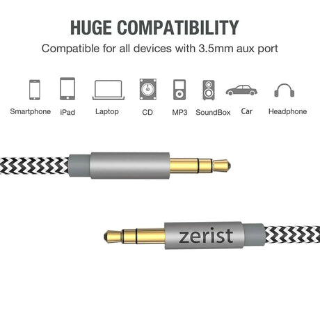 2 Pack 3.5Mm Stereo Audio Cable Extension Male to Male Nylon Braided 10Ft/3M  Tangle-Free AUX Cable for Headphones, Ipods, Iphones, Ipads, Home/Car Stereos and More (Black)