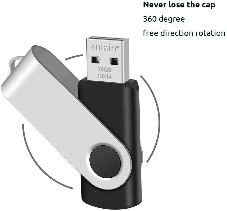 10-Pack  16GB USB 2.0 Flash Memory Stick Swivel Thumb Drives for Universal Data Storage at Home & the Office (Black)