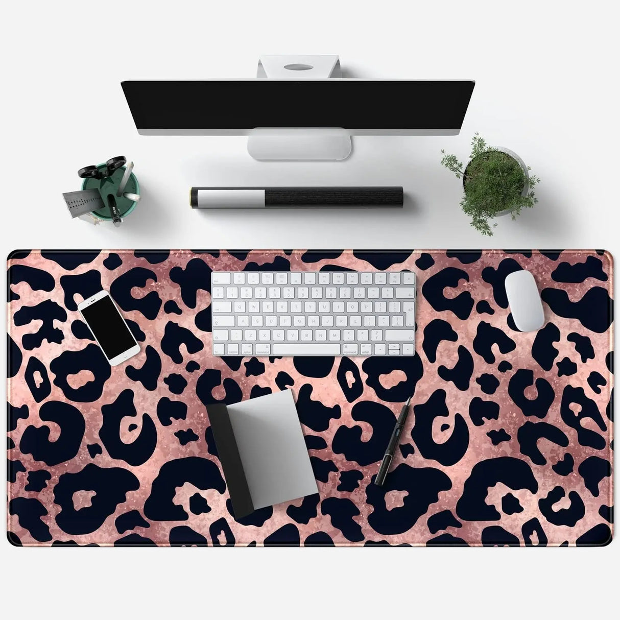 Desk Mat Decor Leopard Rose Black Large Gaming Mouse Pad Gold Pink Marble Mousepad for Women Computer Office Keyboard Mat Laptop Big Mouse Pad Cute Desk Decor 31.5X15.7 in with Non-Slip Stitched Ege