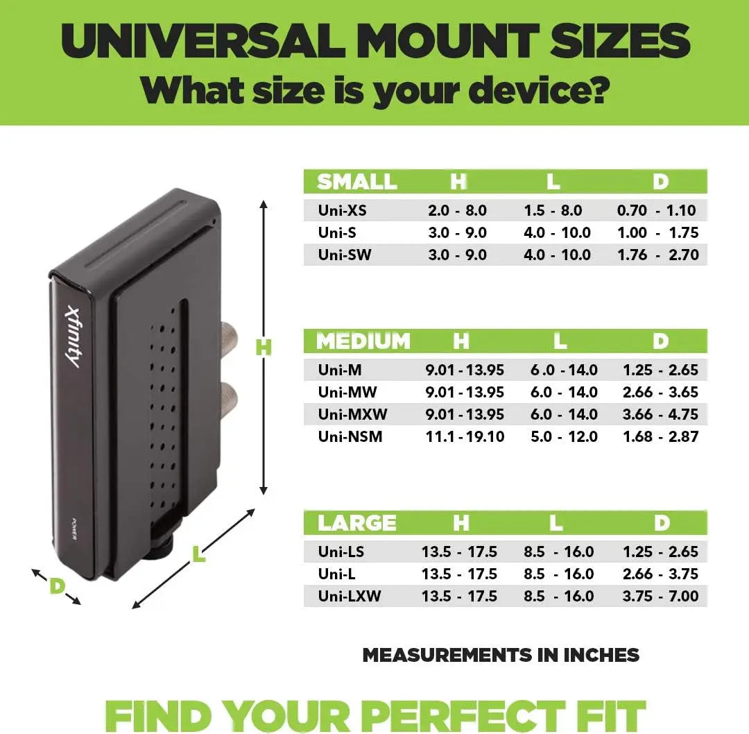 Uni-Xs Mount - Patented in 2018, Made from Steel Adjustable Extra Small Device, Hide Your Cable TV Box, Modems, Satellite Receivers, Streaming Media Devices and More