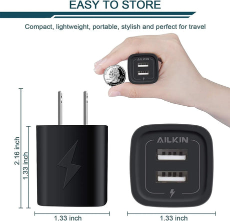 Wall Charger Plug, USB Charger Cube,  2.1A 2-Muti Port USB Adapter Power Plug Charging Station Box Base for Iphone 15/14/13/12/12Pro/11 Pro Max/8, Ipad, Samsung Phones USB Charging Block Brick