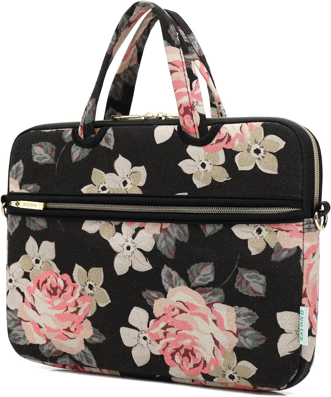 Black Rose Patten Water-Resistant Laptop Shoulder Messenger Bag Case Sleeve for 15 Inch 15.6 Inch Laptop,Laptop Briefcase