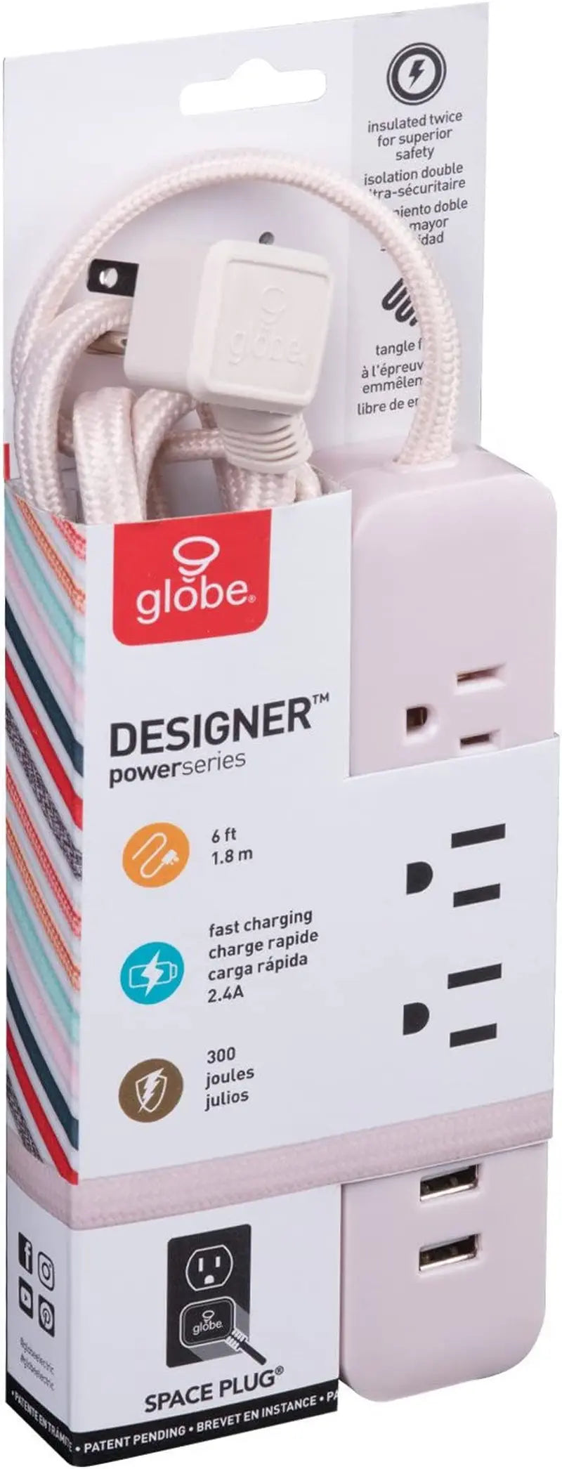 - 78257 Designer Series Power Strip, Rose 3 Outlet