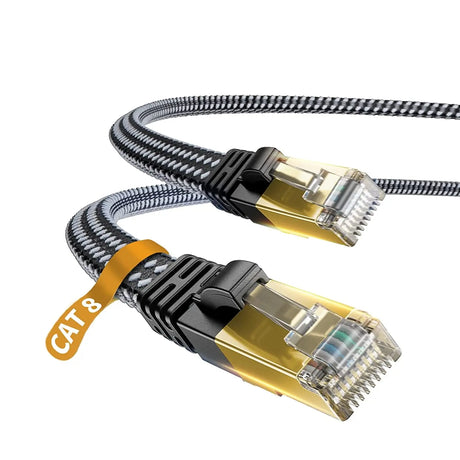 Cat 8 Ethernet Cable,  Nylon Braided 50Ft CAT8 High Speed Professional Gold Plated Plug STP Wires CAT 8 RJ45 Ethernet Cable (Black 50Ft)