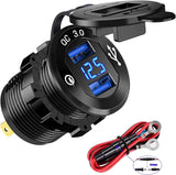 12V USB Outlet Quick Charge 3.0 Dual USB Charger Socket, USB Cigarette Lighter Socket with LED Voltmeter, Waterproof Aluminum Car Charger Adapter DIY Kit for Car Marine Truck Golf Cart RV, Etc.
