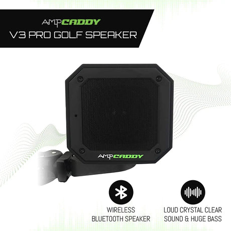 Golf Bluetooth Speaker with Mount, Version 3 Pro Bluetooth Speaker and Mount with Loud Stereo Sound and Bass Boost, 20-Hour Playtime, Extended Bluetooth Range, Waterproof (15 Watts)