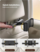 Car Tablet Headrest Holder - Car Back Seat Headrest Tablet Mount Stand for Kids, Road Trip Essentials, Compatible with Ipad Pro Air Mini, Galaxy Tab, Other 5.5 to 8.6" Wide Devices, Black