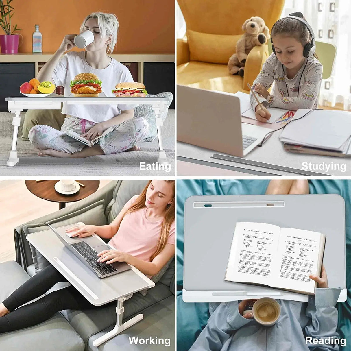 Bed Desk for Laptop, Adjustable Laptop Desk with Foldable Legs Storage Drawer Tablet Slot Removable Stopper, Portable Lap Desk for Writing Working Reading Eating