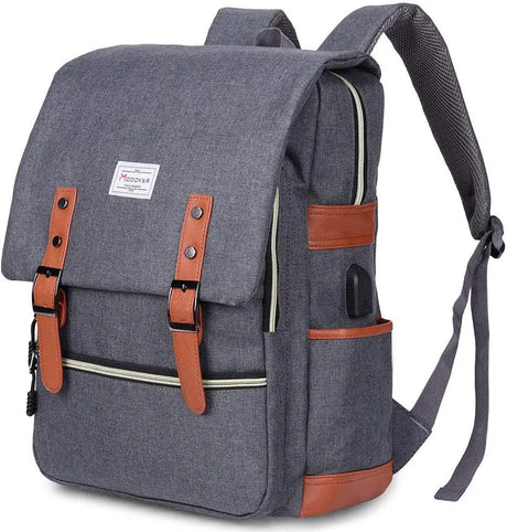 Vintage Laptop Backpack for Women Men,Travel Backpacks with USB Charging Port Fashion Backpack Fits 15.6Inch Notebook, Grey