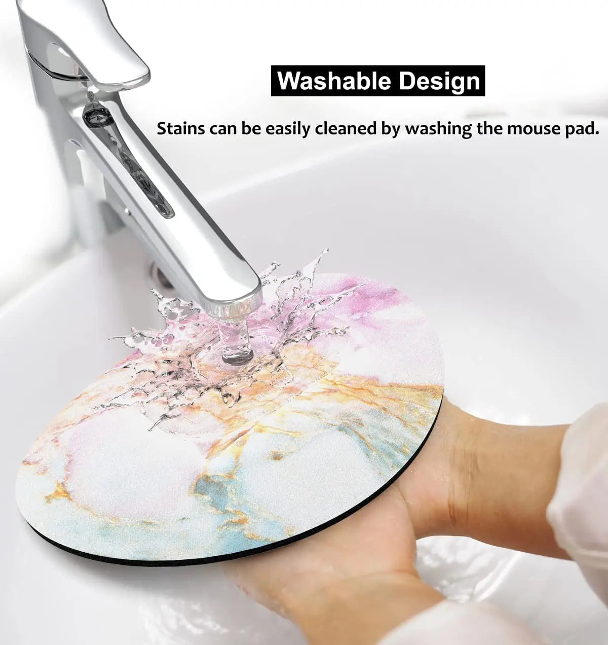 Small Mouse Pad 7.9 X 7.9 Inch, round Mouse Pad for Laptop Wireless Mouse Home Office Travel, Portable & Washable Cute Marble