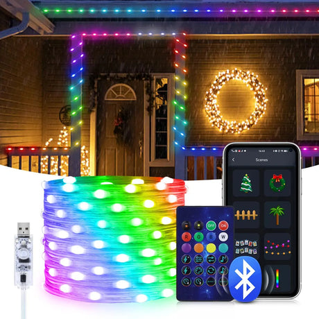 5M/10M/20M LED Christmas Lights Fairy String Light Smart Bluetooth Addressable Curtain Lights Garland Festoon Home Party Decor