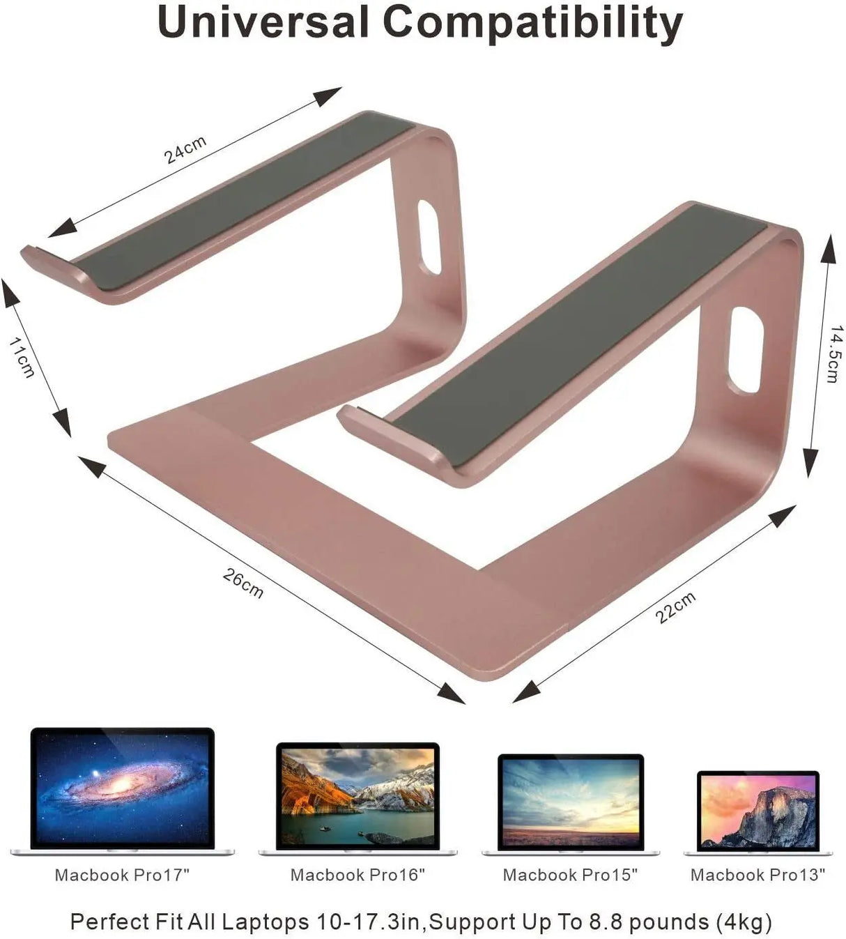 Laptop Stand, Ergonomic Aluminum Laptop Mount Computer Stand, Detachable Laptop Riser，Notebook Holder Stand Compatible with Macbook Pro/Air HP Lenovo Samsung Huawei ，All 10-17.3" Laptops(Rose Gold)