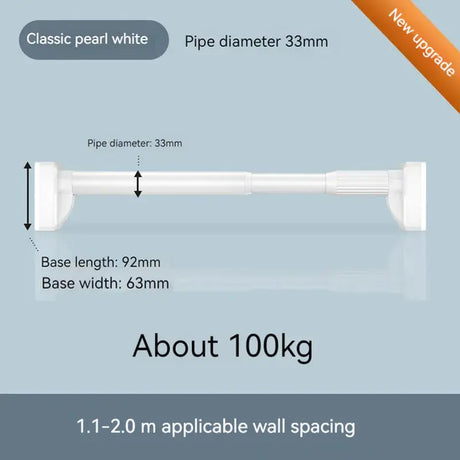 40-450CM White Shower Curtain Rod Adjustable Stainless Steel Tension Telescopic Rod for Bathroom Windows No Drill Simple Bracket