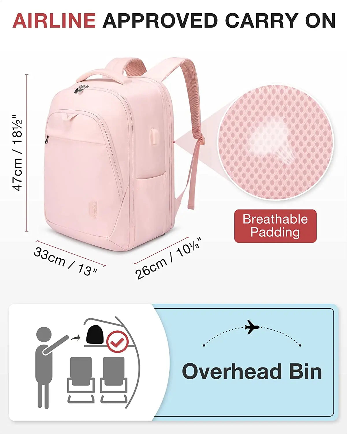 Travel Laptop Backpack Women 17.3 Inch Laptop Backpack Water Resistant Casual Daypack Large Backpack for Business Work Computer Backpack College Bookbag Women Pink