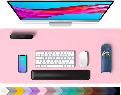 Leather Desk Pad Protector,Mouse Pad,Office Desk Mat, Non-Slip PU Leather Desk Blotter,Laptop Desk Pad,Waterproof Desk Writing Pad for Office and Home (31.5" X 15.7", Fairy Pink)