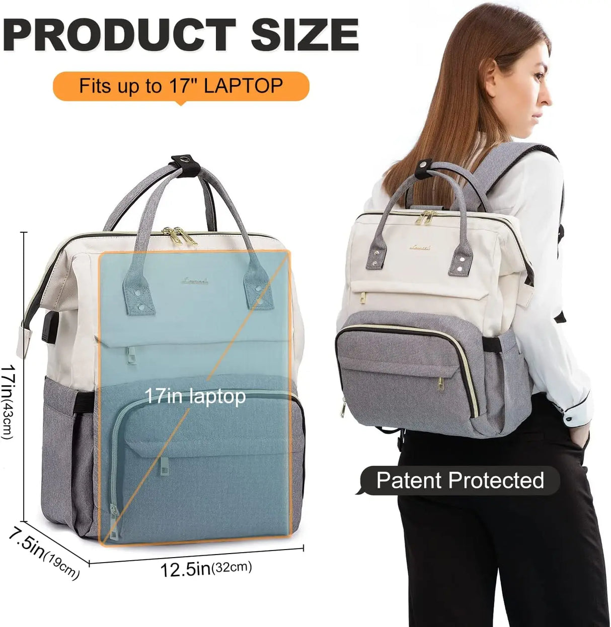 Laptop Backpack for Women Fashion Business Computer Backpacks Travel Bags Purse Doctor Nurse Work Backpack with USB Port, Fits 17-Inch Laptop Beige Grey
