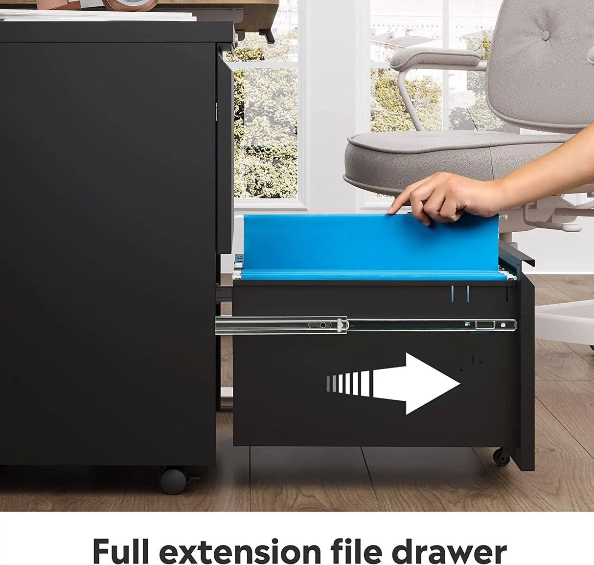 2-Drawer Mobile File Cabinet with Lock, Vertical Filing Cabinet, Black