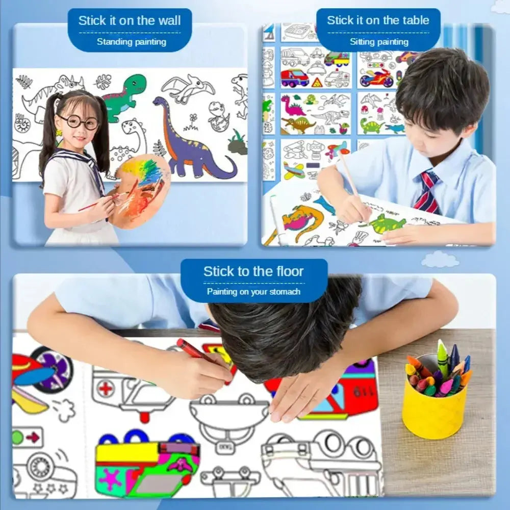 Children'S Drawing Roll Sticky Color Filling Paper Graffiti Scroll Coloring Paper Roll for Kids DIY Painting Educational Toys