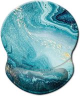 Mouse Pad, Ergonomic Mouse Pad with Gel Wrist Rest Support, Gaming Mouse Pad with Lycra Cloth, Non-Slip PU Base for Computer, Laptop, Home, Office & Travel, Blue Marble Gold