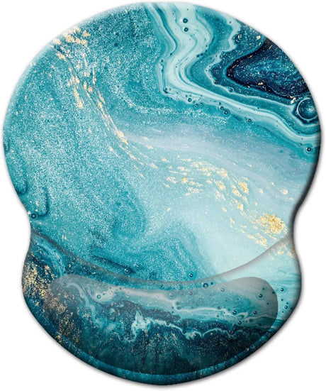 Mouse Pad, Ergonomic Mouse Pad with Gel Wrist Rest Support, Gaming Mouse Pad with Lycra Cloth, Non-Slip PU Base for Computer, Laptop, Home, Office & Travel, Blue Marble Gold