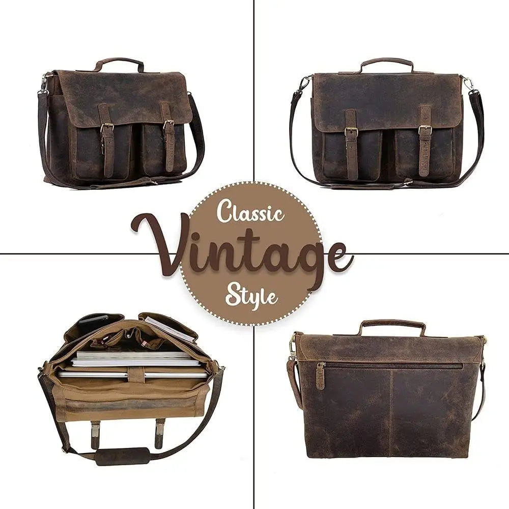 16 Inch Leather Briefcase Laptop Messenger Bags for Men and Women Best Office School College Satchel Bag