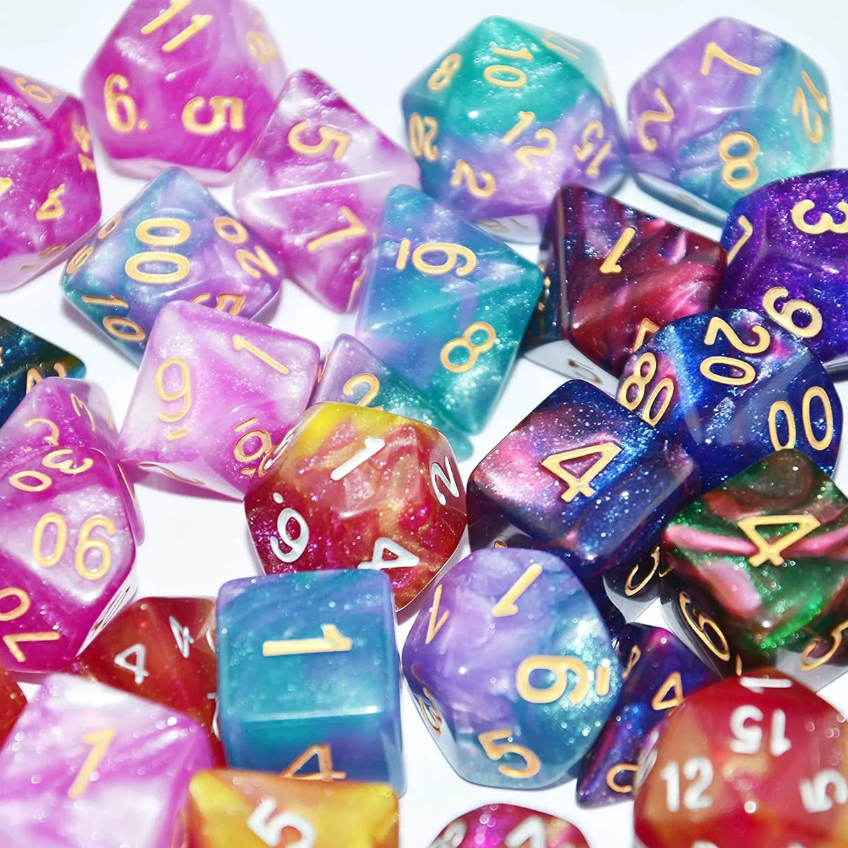 6 X 7 Sets (42 Pcs) Glitter Polyhedral Dice Sets with Pouches for DND RPG MTG Dungeon and Dragons Table Board Roll Playing Games D4 D8 D10 D12 D20 (6 Sets)