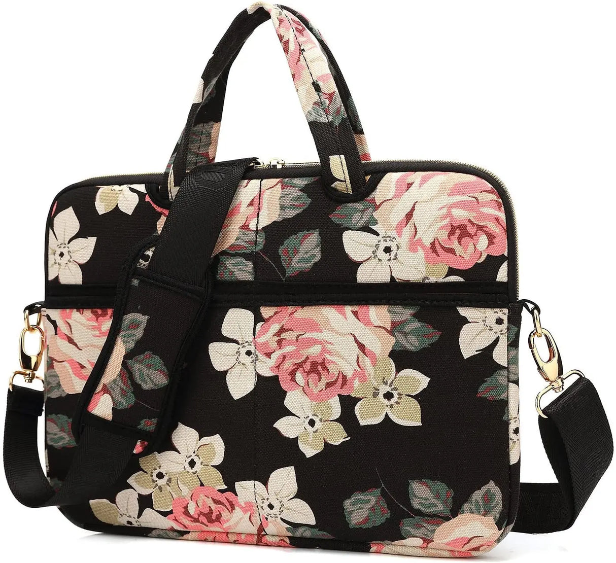 Black Rose Patten Water-Resistant Laptop Shoulder Messenger Bag Case Sleeve for 15 Inch 15.6 Inch Laptop,Laptop Briefcase