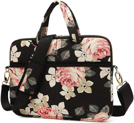Black Rose Patten Water-Resistant Laptop Shoulder Messenger Bag Case Sleeve for 15 Inch 15.6 Inch Laptop,Laptop Briefcase