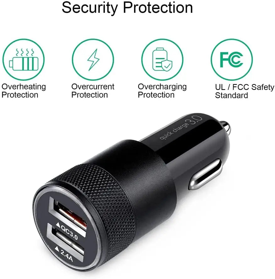 Fast Car Charger, Quick Charging 5.4A/30W Phone USB Adapter Rapid Plug 2 Port Cigarette Lighter Charger Flush Compatible Samsung, Tablet, Iphone, Ipad, LG
