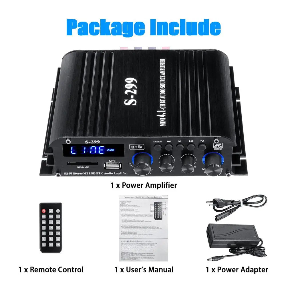 1600W Bluetooth Audio Power Amplifier, 4.1 Channel Support 2 Pairs Speakers 1 Subwoofer, Wireless Hifi Stereo Receivers for Home & Car