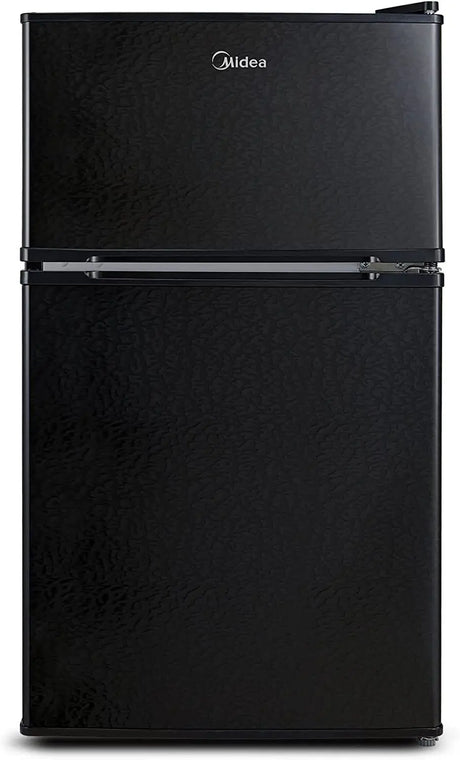 WHD-113FB1 Double Door Mini Fridge with Freezer for Bedroom Office or Dorm with Adjustable Remove Glass Shelves Compact Refrigerator, 3.1 Cu Ft, Black