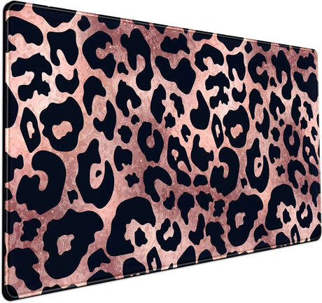 Desk Mat Decor Leopard Rose Black Large Gaming Mouse Pad Gold Pink Marble Mousepad for Women Computer Office Keyboard Mat Laptop Big Mouse Pad Cute Desk Decor 31.5X15.7 in with Non-Slip Stitched Ege