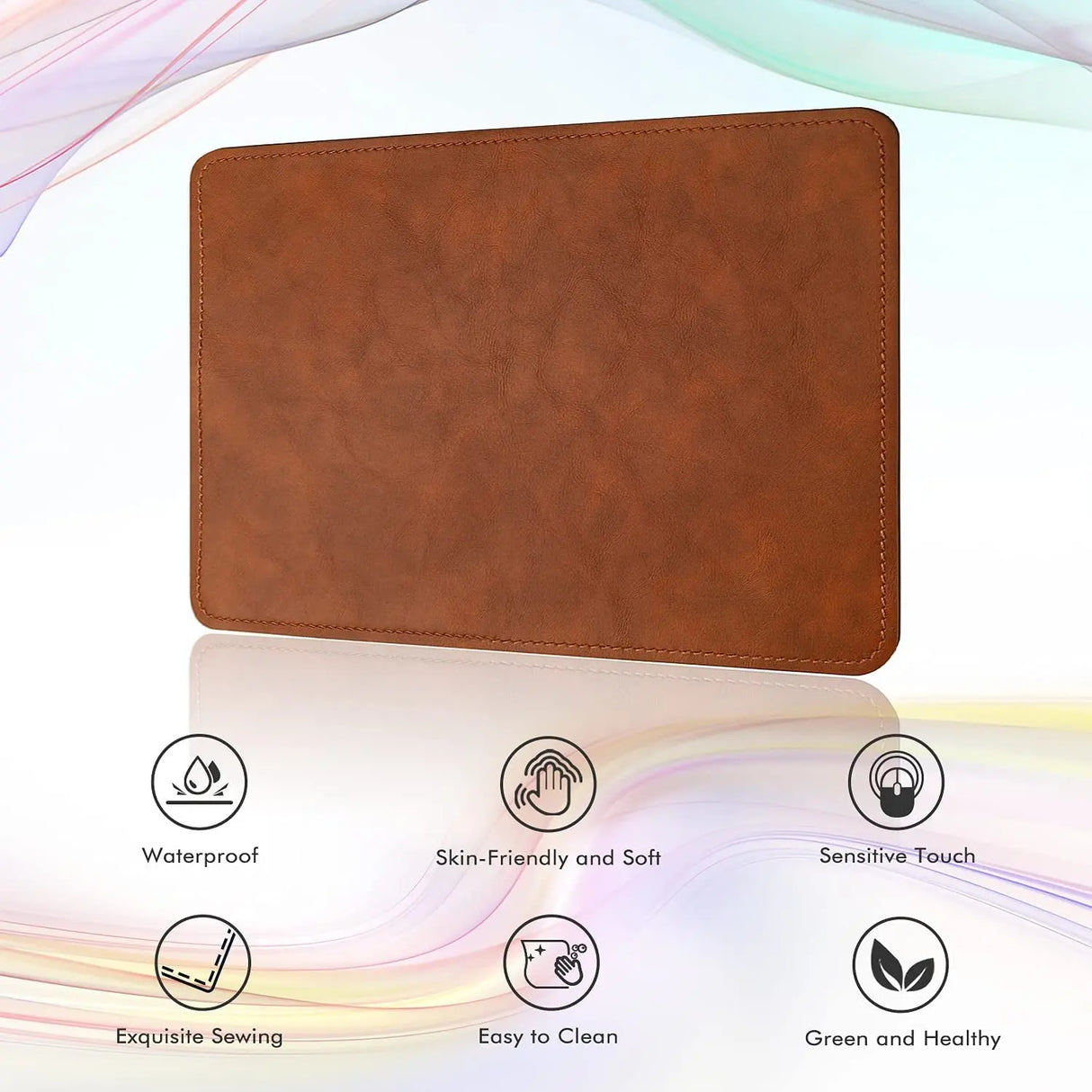 PU Leather Mouse Pad with Stitched Edge Micro-Fiber Base with Non-Slip, Waterproof, Mouse Pad for Computers, Laptop, Office & Home,1 Pack, 8Inch11Inch (Caramel Black)