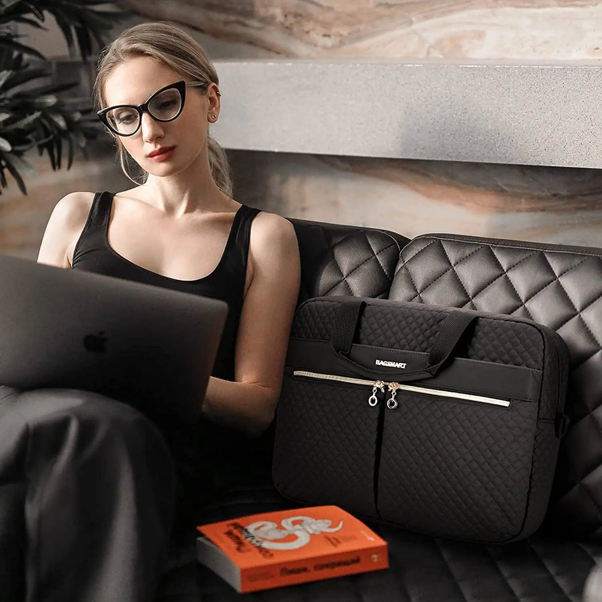 17.3/15.6 Inch Laptop Bag, Briefcase for Women Computer Messenger Bag Office Travel Business, Black