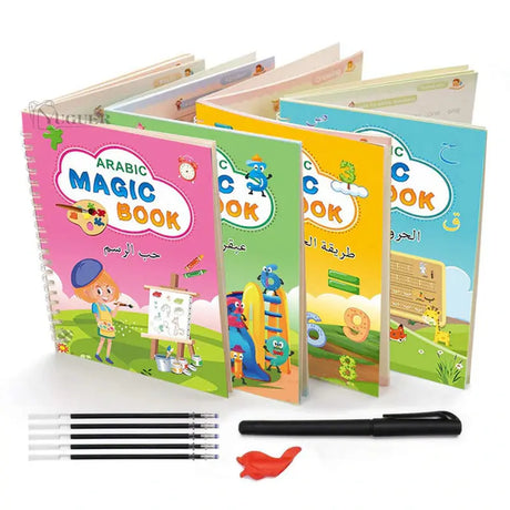 4 Books + Pen Magic Copy Book Free Wiping Children'S Kids Writing Sticker Practice English Copybook for Calligraphy Montessori