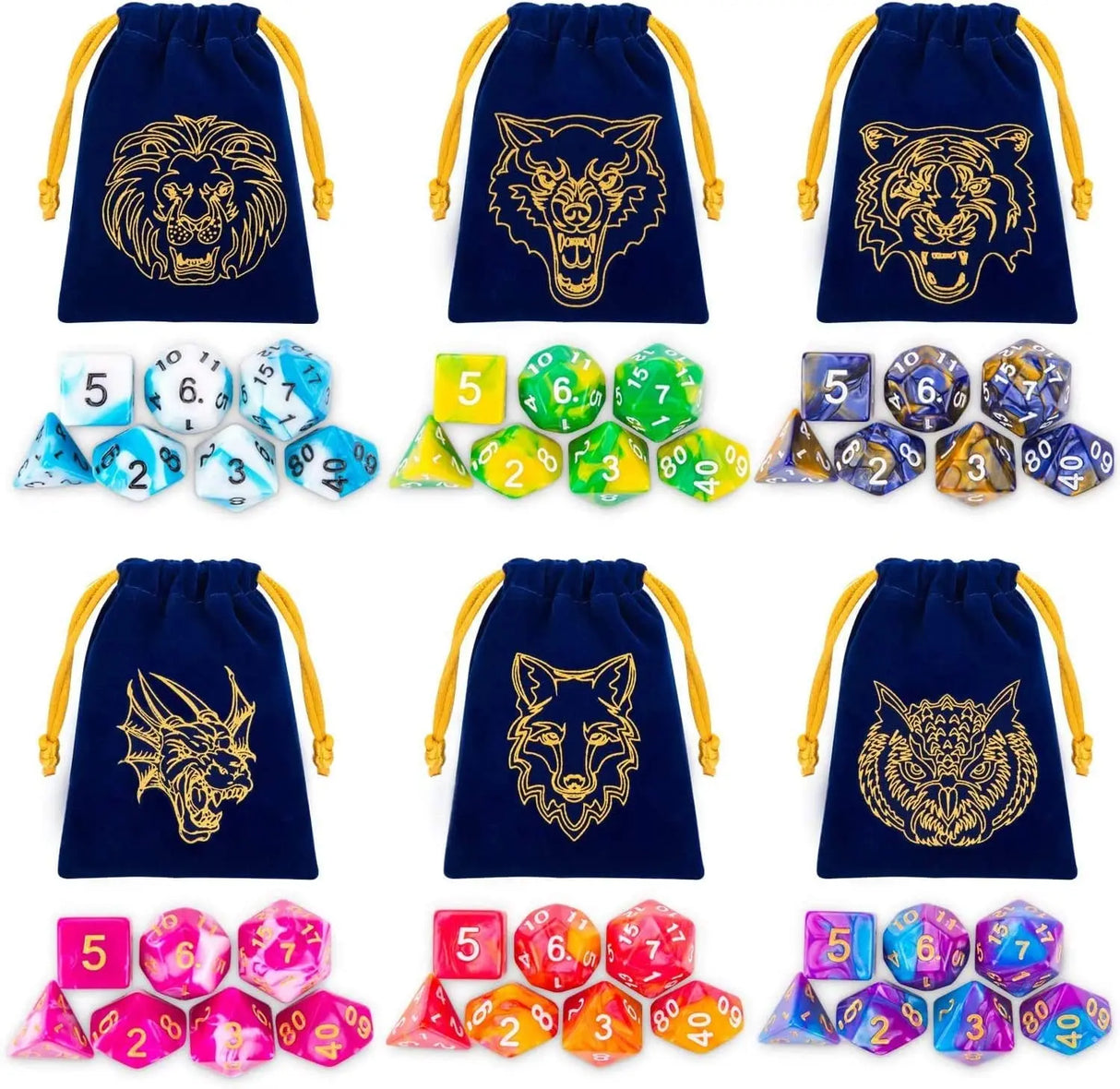DND Dice Set, 42Pcs Polyhedral Dice D&D Dice with 6 Blue Drawstring Bags, 6 Complete Double-Colors Dice Sets for Dungeons and Dragons RPG MTG Table Games Etc