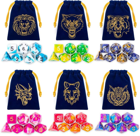 DND Dice Set, 42Pcs Polyhedral Dice D&D Dice with 6 Blue Drawstring Bags, 6 Complete Double-Colors Dice Sets for Dungeons and Dragons RPG MTG Table Games Etc